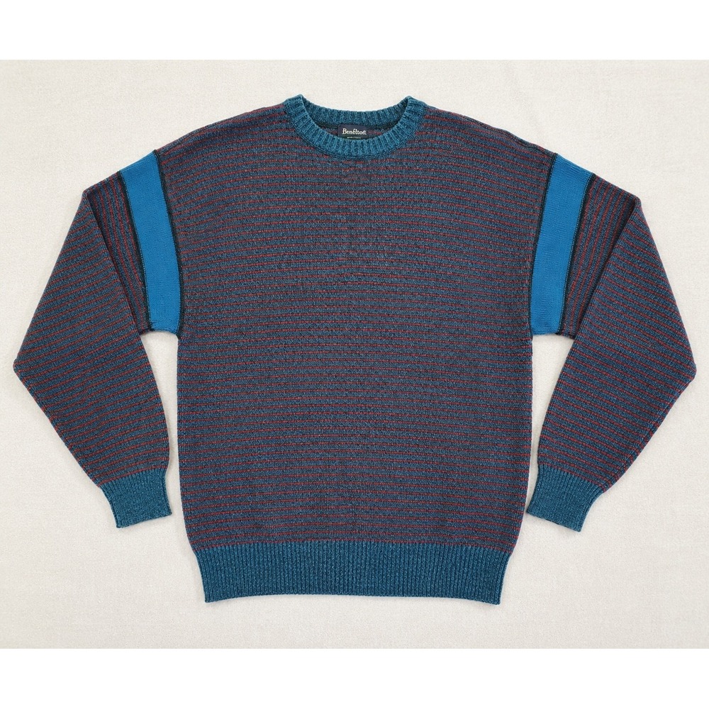 Par Four Sportswear Mens XL Vintage Striped Knit Sweater Blue Red Crewneck XL